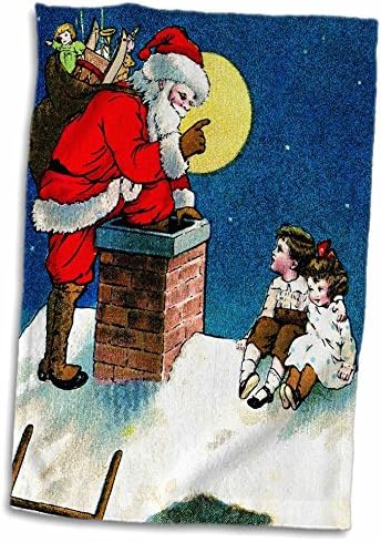 3 דרוז ציור ויקטוריאני של סנטה N ילדים על גג - מגבות