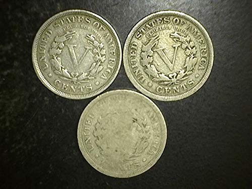 1883 עד 1912 5c עדין וטוב יותר של ראש חירות חירות - סט של 3 מטבעות - הכל חירות מלאה - 3 תאריכים שונים