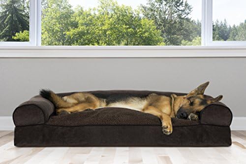 מיטת כלב כרית שרפה ושניל בסגנון ספה עם כיסוי רחיץ נשלף-קפה, ג ' מבו