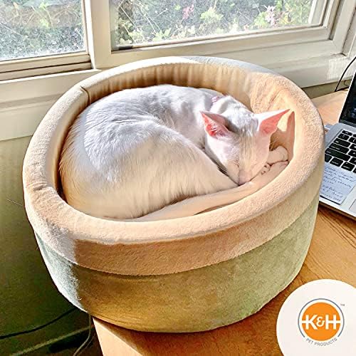מוצרי חיות מחמד תרמו-קיטי מיטת חתול מחוממת קטנה בגודל 16 אינץ ' מרווה / טאן