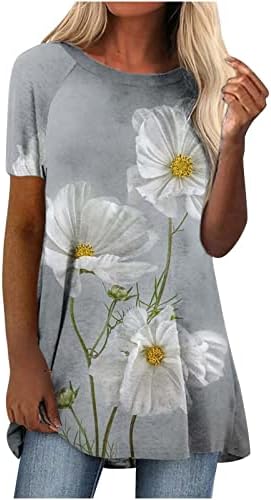 אמצע אורך קצר שרוול חולצה לנשים אופנה פרחוני מודפס גרפי טיז חולצות, נשים של קיץ רופף חולצות
