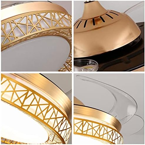 42 נברשת Bluetooth מאוורר תקרה נגן מוסיקה חכמה נגן פנדלייה מאוורר תקרה עם אורות ומאוורר תקרה מודרני ומודרני עם להבים נשלפים, זהב
