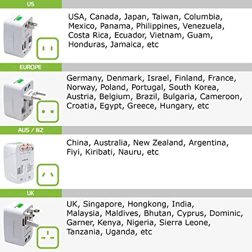 נסיעות USB פלוס מתאם כוח בינלאומי תואם ל- OnePlus 2 עבור כוח עולמי לשלושה מכשירים USB Typec, USB-A לנסוע בין ארהב/איחוד האירופי/AUS/NZ/UK/CN