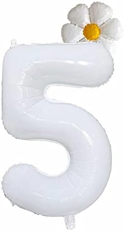 40 אינץ 'לבן מספר 5 בלוני דייזי סט ， בלוני יום הולדת לילדים ואלדולט ， Jumbo Helium Foil Balloons ， קישוטים למסיבת יום הולדת 5.