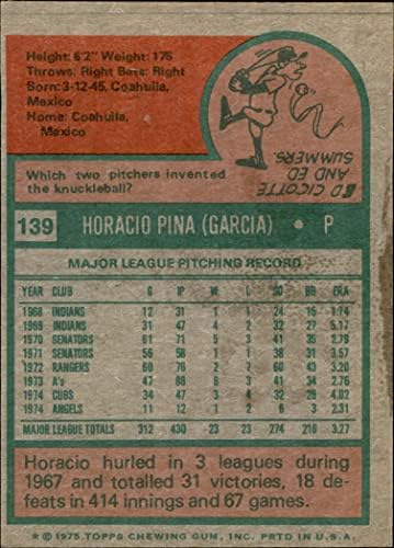 1975 Topps 139 Horacio Pina Los Angeles Angel