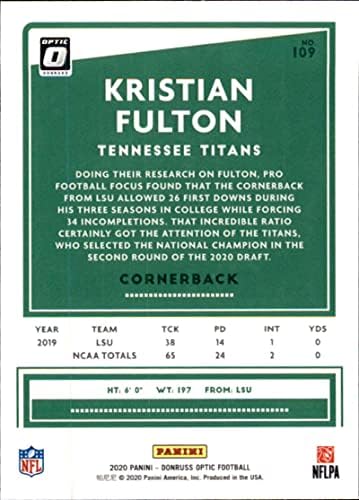 2020 דונרוס אופטיקה 109 טירונות קריסטיאן פולטון RC טירוני טנסי טיטאנים NFL כרטיס מסחר בכדורגל