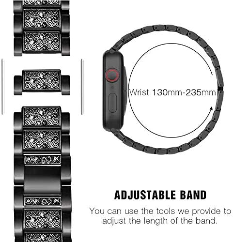 להקת Mosonio Apple Watch תואמת את סדרת IWatch 6/5/4, להקת IWatch עם 2 חבילות 40 ממ מארז לנשים - שרשרת מתכת זהב ורד עם רצועת עור שחורה & Bling Bling Metal Stant