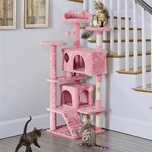 עץ חתול דירות בן שתי קומות עם מגדל מגרד, חגורת עץ חתול דירה, מגדל מגרד, שלושה מוטות, מגרד עמוד רדיאלי, דירת עץ חתול חתול חתול חתול בית מחמד בית מחמד 54.5