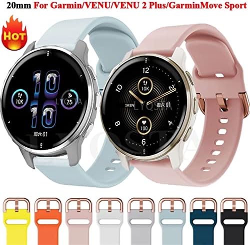 רצועת שעון סיליקון סיליקון של Ienyu עבור Garmin Venu/SQ/Venu2 Plus/Forerunner 245 645 Garminmove Sport Smart Watch צמיד 20 ממ צמיד כף יד