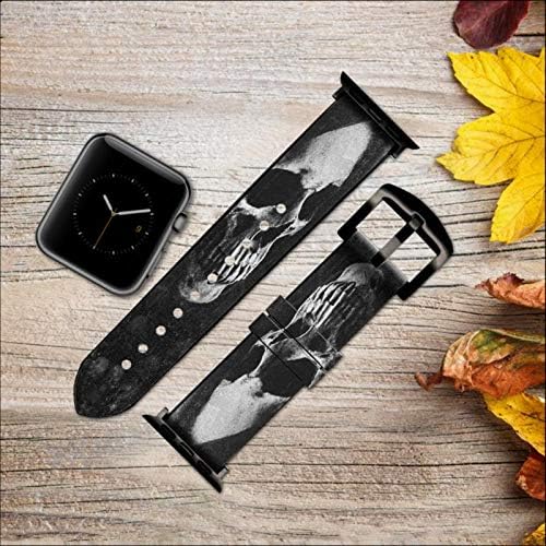 CA0661 גולגולת מוות עגומה עור עור וסיליקון רצועת רצועת שעונים חכמה עבור Apple Watch Iwatch Size 42 ממ/44 ממ/45 ממ