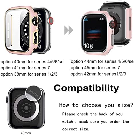 ISENXI תואם ל- Apple Watch Case 40 ממ סדרה SE 4 5 6 מגן מסך זכוכית מחוסמת מובנה, כיסוי מלא של פגוש דק במיוחד כיסוי מגן IWatch, 5 חבילה