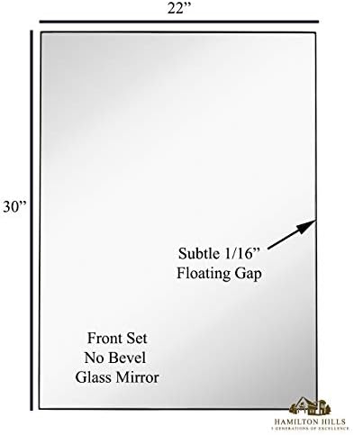 המילטון הילס 22 על 30 אינץ ' שחור מוברש מתכת ממוסגר מראות יהירות לקיר / מראת קיר מלבנית מרובעת פינתית זכוכית / מראת איפור אמבטיה בעיצוב סט עמוק תלויה אופקית או אנכית