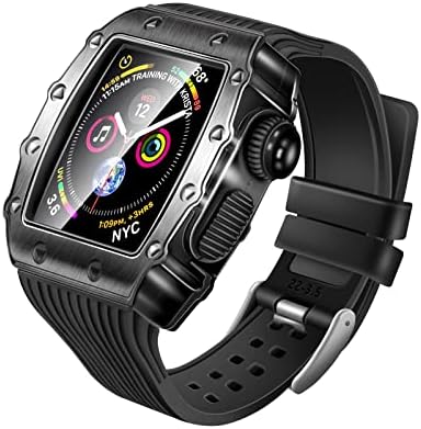 Texum Tembled Film Case Metal Case Silicone Strap 3 IN1 עבור Apple Watch 6 5 SE 44 ממ ספורט חיצוני צמיד חכם צמיד עבור iWatch 8 7 45 ממ