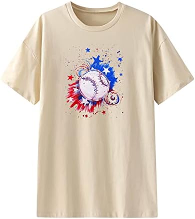 חולצות הדפס יום עצמאות לחולצת טריקו לנשים חולצת בייסבול גדולה