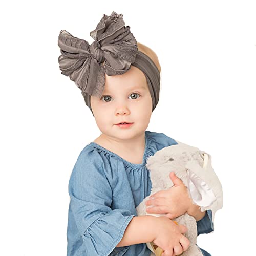 תינוק גדול קשתות סרטי ראש ניילון סרטי שיער שיער קשתות גומיות שיער אביזרי עבור תינוק בנות יילוד תינוקות פעוטות ילדים, אפור