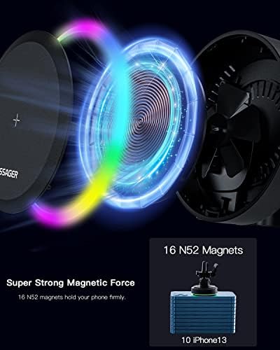 RGB Magnetic Wireless Carger Mount, מחזיק טלפון של אוויר אוורור לאייפון Magsafe 12/13/14, 15W טעינה מהירה