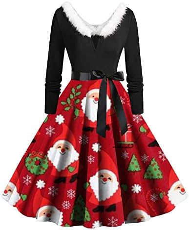 פרוותי חג המולד שמלת עבור נשים של בציר 1950 של חג המולד ארוך שרוול שמלת צווארון רוקבילי נשף מסיבת קוקטייל שמלות