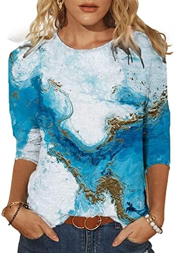 צמרות אופנה לנשים חולצת טפלה טרנדית חולצת צוואר עגול 3/4 חולצות שרוולים 2023 חולצות מזדמנים קיץ
